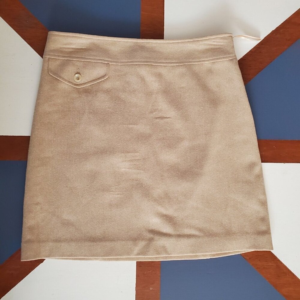 Banana Republic Skirt Womens 0 Tan Wool Blend Lined Side Zip Preppy Quiet Luxury